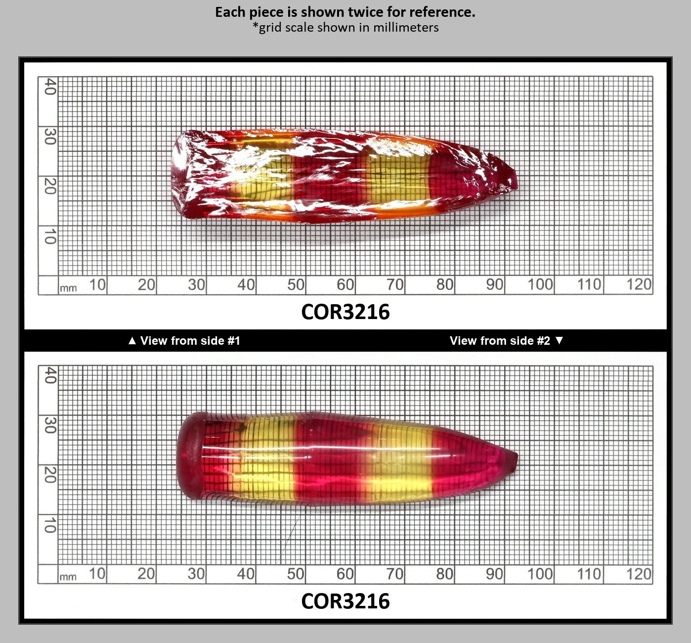Yellow/Pink Bi-Color Lab Created Corundum Sapphire Faceting Rough for Gem Cutting - Various Sizes - Split Boule : COR3216