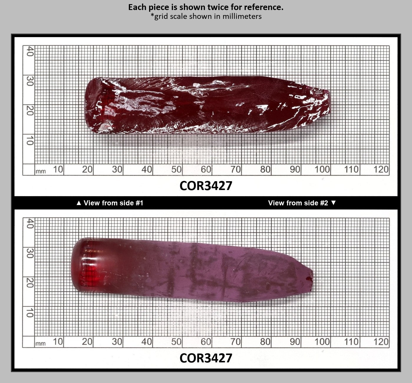 Dark Pink #4 Lab Created Corundum Sapphire Faceting Rough for Gem Cutting - Various Sizes - Split Boule : COR3427