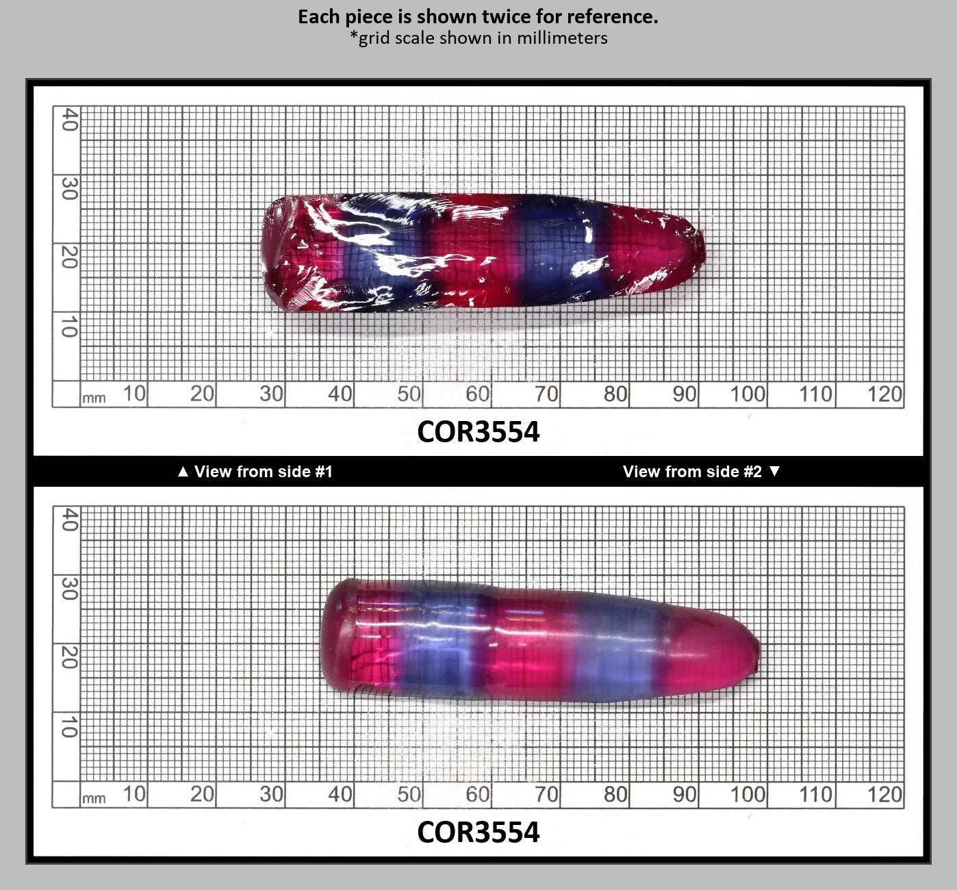 Blue/Pink Bi-Color Lab Created Corundum Sapphire Faceting Rough for Gem Cutting - Various Sizes - Split Boule : COR3554