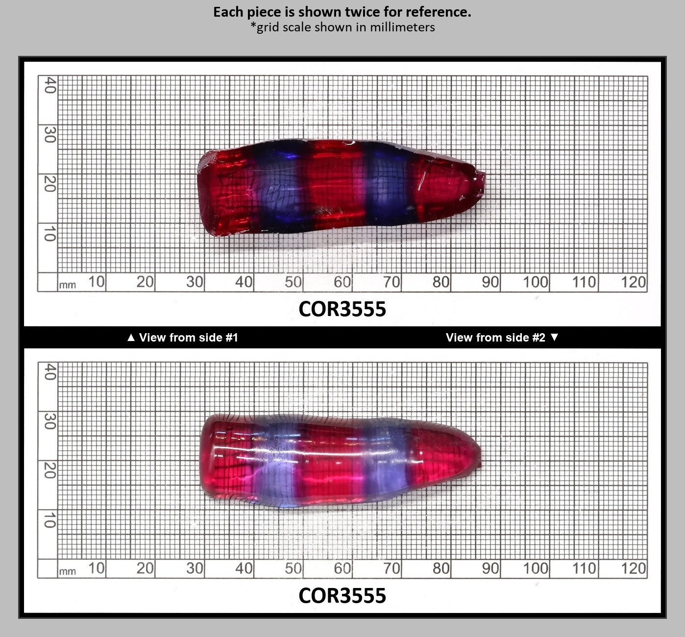 Blue/Pink Bi-Color Lab Created Corundum Sapphire Faceting Rough for Gem Cutting - Various Sizes - Split Boule : COR3555