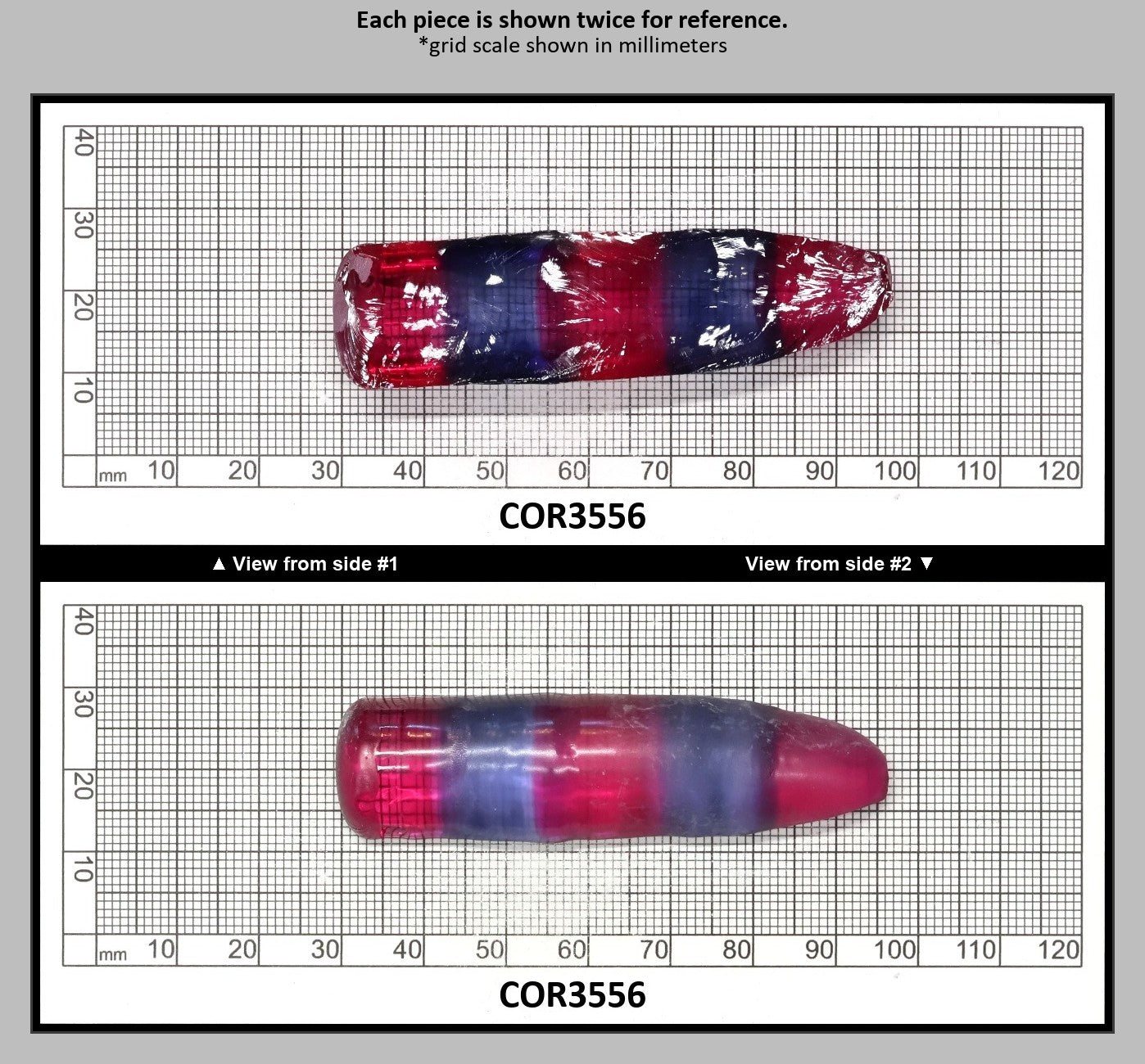 Blue/Pink Bi-Color Lab Created Corundum Sapphire Faceting Rough for Gem Cutting - Various Sizes - Split Boule : COR3556