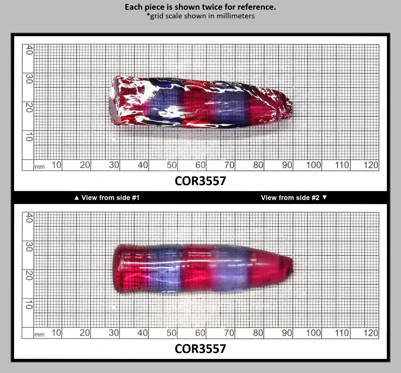 Blue/Pink Bi-Color Lab Created Corundum Sapphire Faceting Rough for Gem Cutting - Various Sizes - Split Boule : COR3557