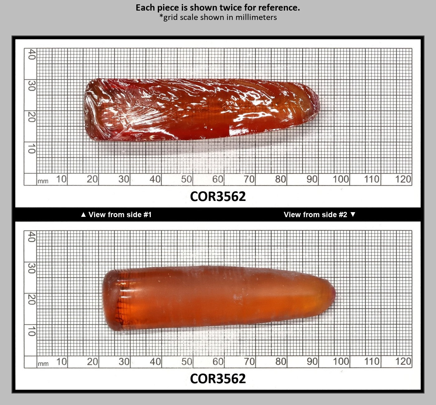 Orange #22 Lab Created Corundum Faceting Rough for Gem Cutting - Various Sizes - Split Boule : COR3562