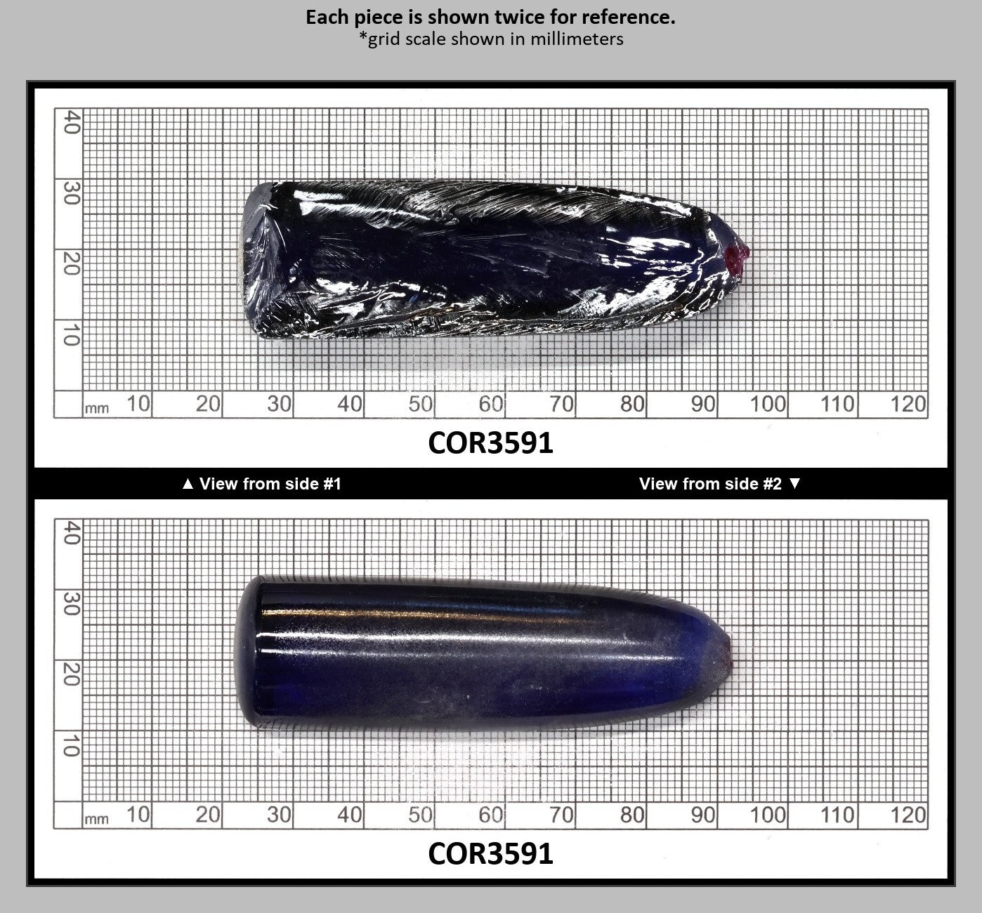 Blue #34 Lab Created Corundum Sapphire Faceting Rough for Gem Cutting - Various Sizes - Split Boule : COR3591