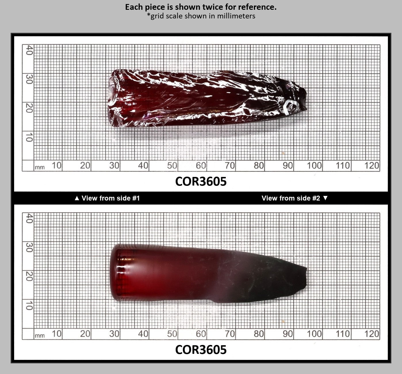 Dark Ruby Red #6 Lab Created Corundum Sapphire Faceting Rough for Gem Cutting - Various Sizes - Split Boule : COR3605