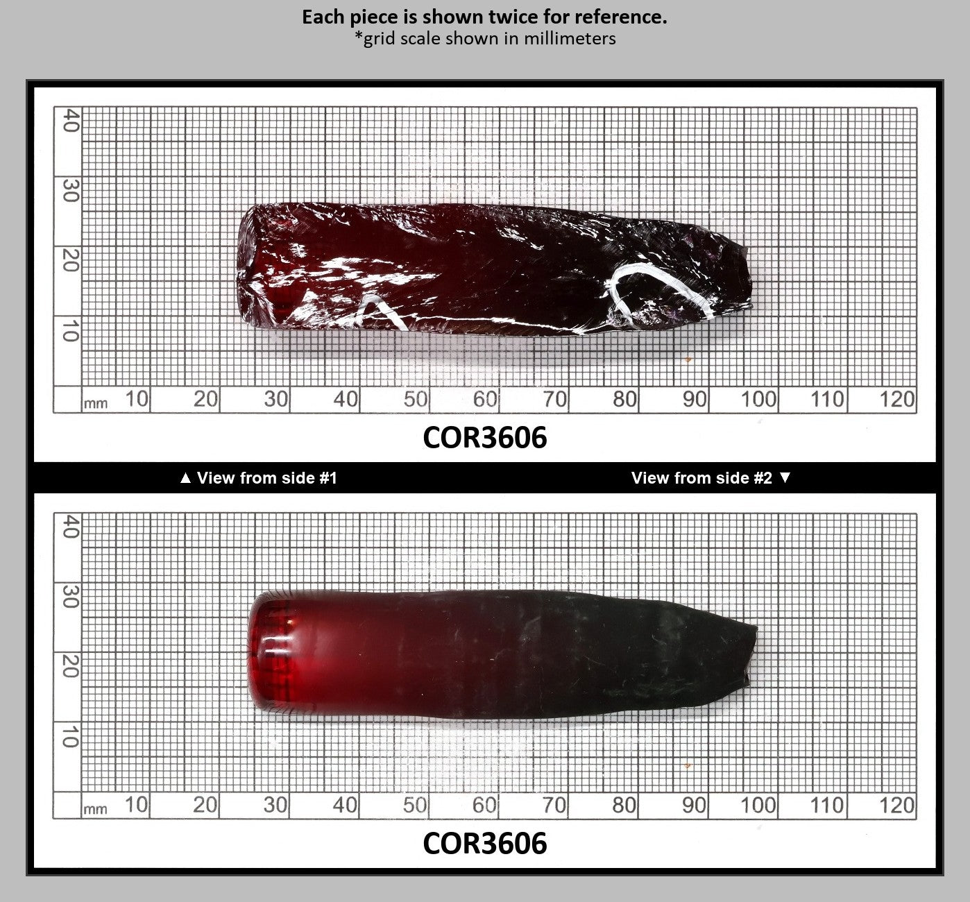 Dark Ruby Red #6 Lab Created Corundum Sapphire Faceting Rough for Gem Cutting - Various Sizes - Split Boule : COR3606