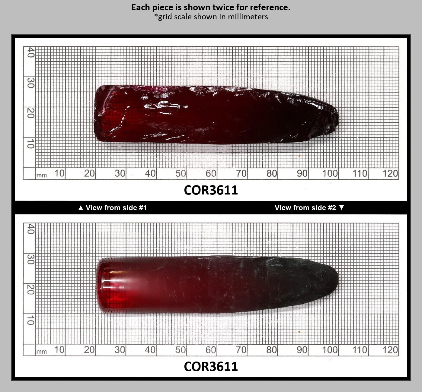 Dark Ruby Red #6 Lab Created Corundum Sapphire Faceting Rough for Gem Cutting - Various Sizes - Split Boule : COR3611