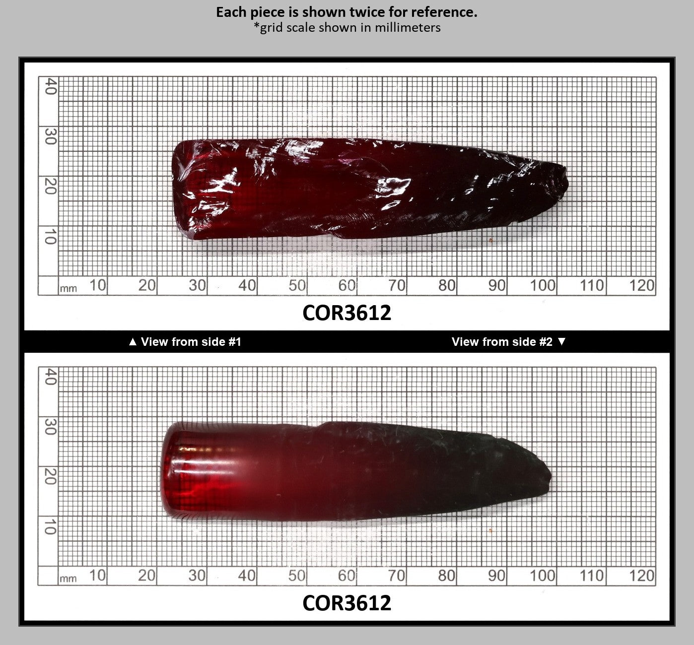 Dark Ruby Red #6 Lab Created Corundum Sapphire Faceting Rough for Gem Cutting - Various Sizes - Split Boule : COR3612
