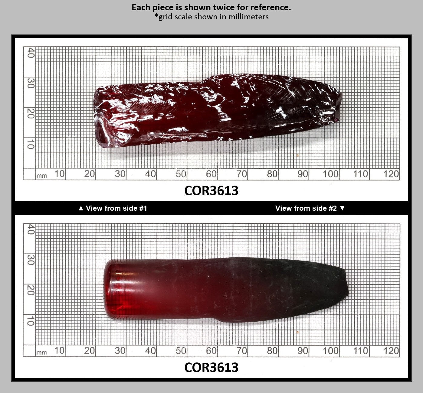 Dark Ruby Red #6 Lab Created Corundum Sapphire Faceting Rough for Gem Cutting - Various Sizes - Split Boule : COR3613