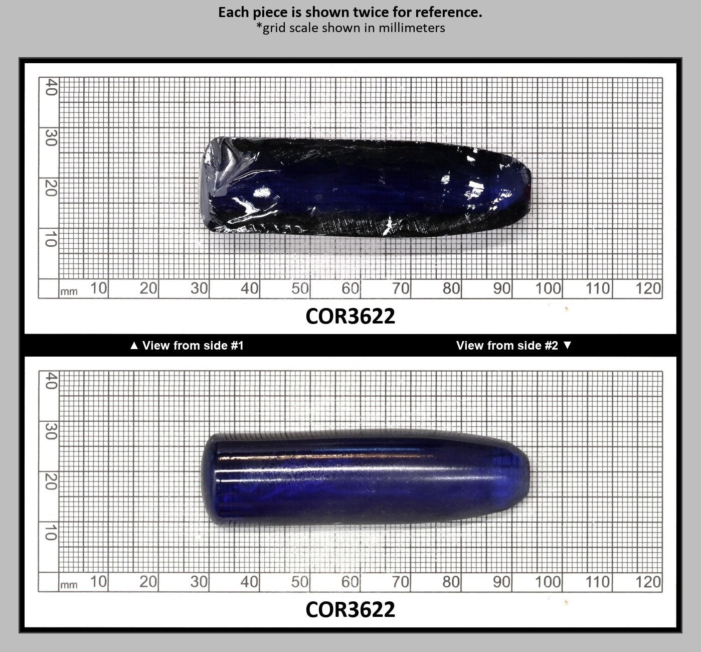 Medium Blue #33 Lab Created Corundum Sapphire Faceting Rough for Gem Cutting - Various Sizes - Split Boule : COR3622