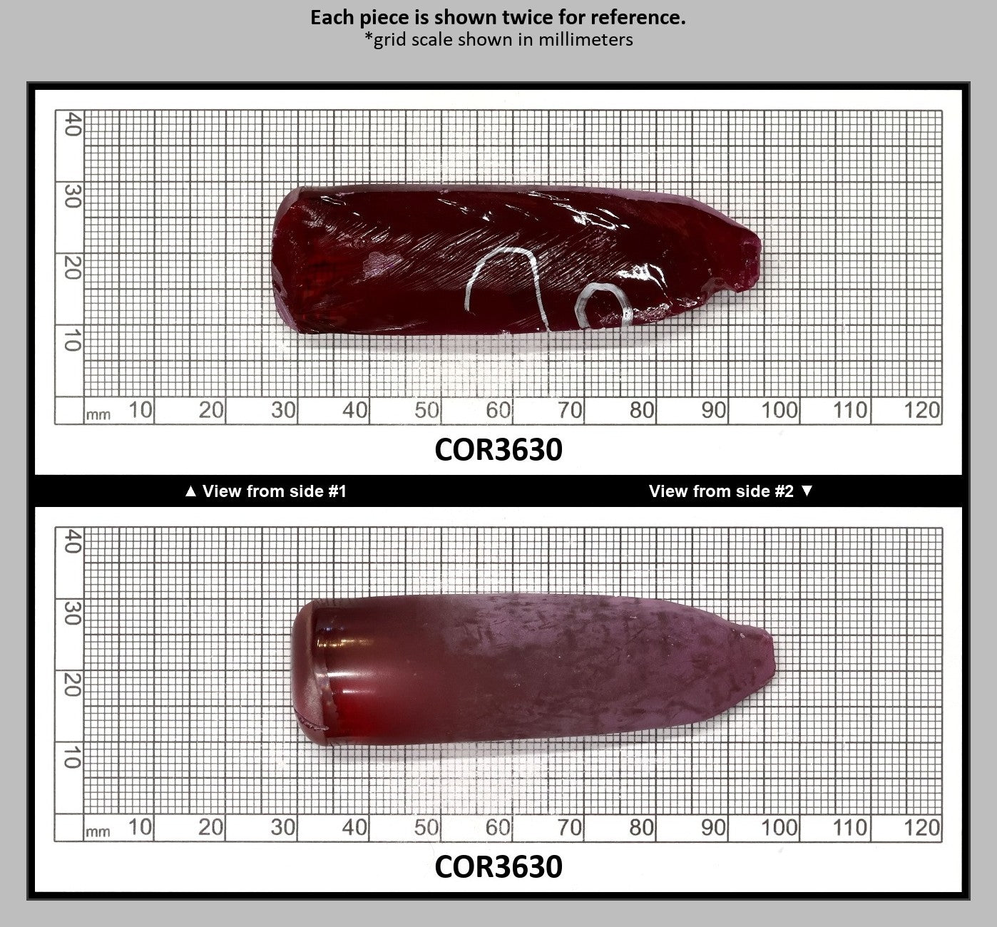 Dark Ruby Red #6 Lab Created Corundum Sapphire Faceting Rough for Gem Cutting - Various Sizes - Split Boule : COR3630