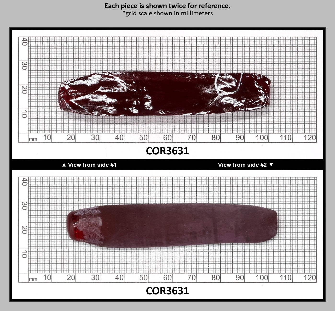 Dark Ruby Red #6 Lab Created Corundum Sapphire Faceting Rough for Gem Cutting - Various Sizes - Split Boule : COR3631
