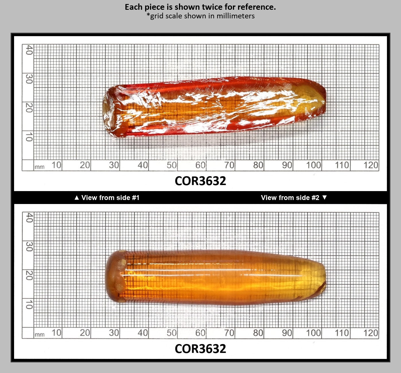 Orange #22SP Lab Created Corundum Faceting Rough for Gem Cutting - Various Sizes - Split Boule : COR3632