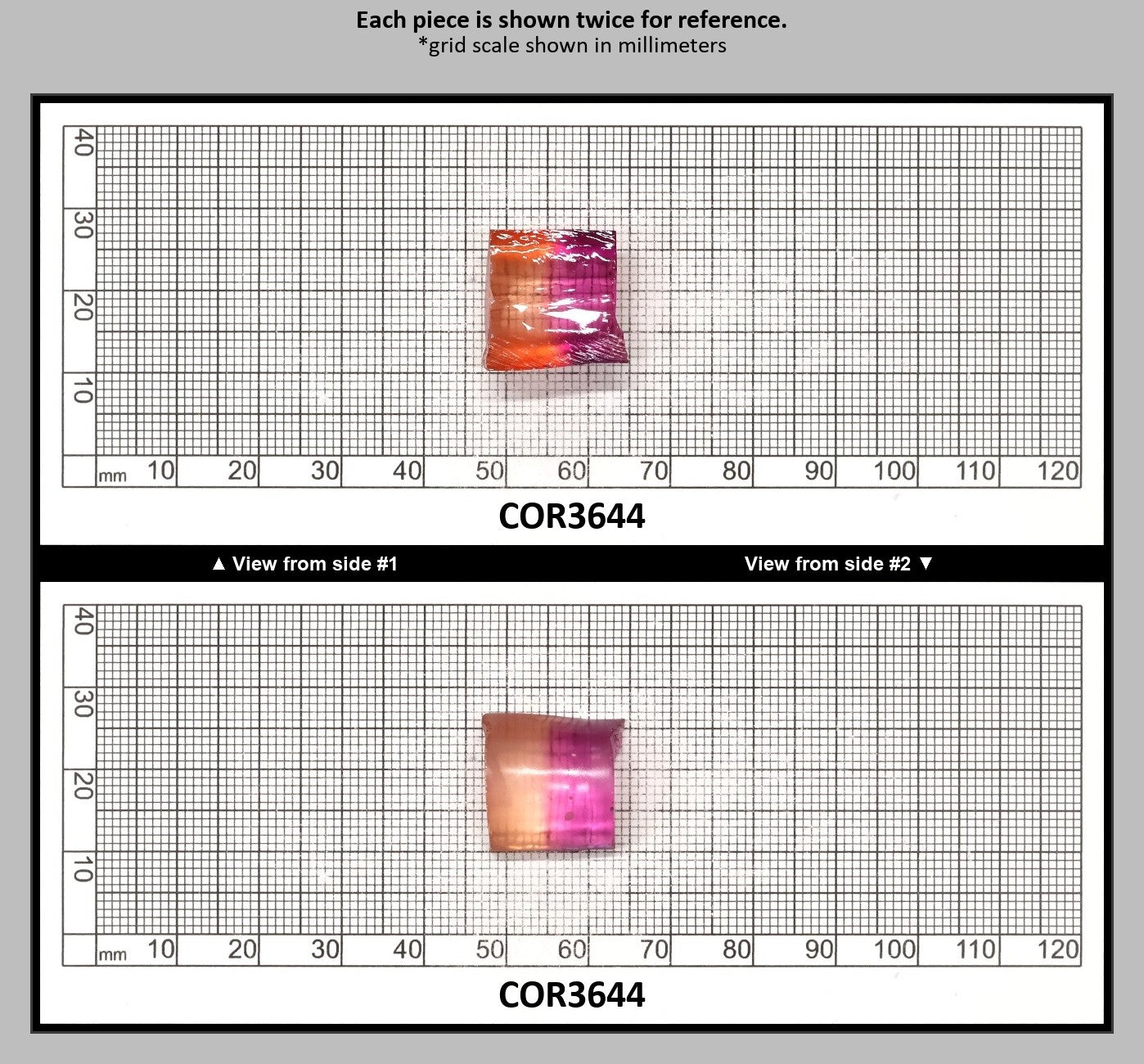 Sunrise/Purple Bi-Color #16/#65 Lab Created Corundum Sapphire Faceting Rough : COR3644