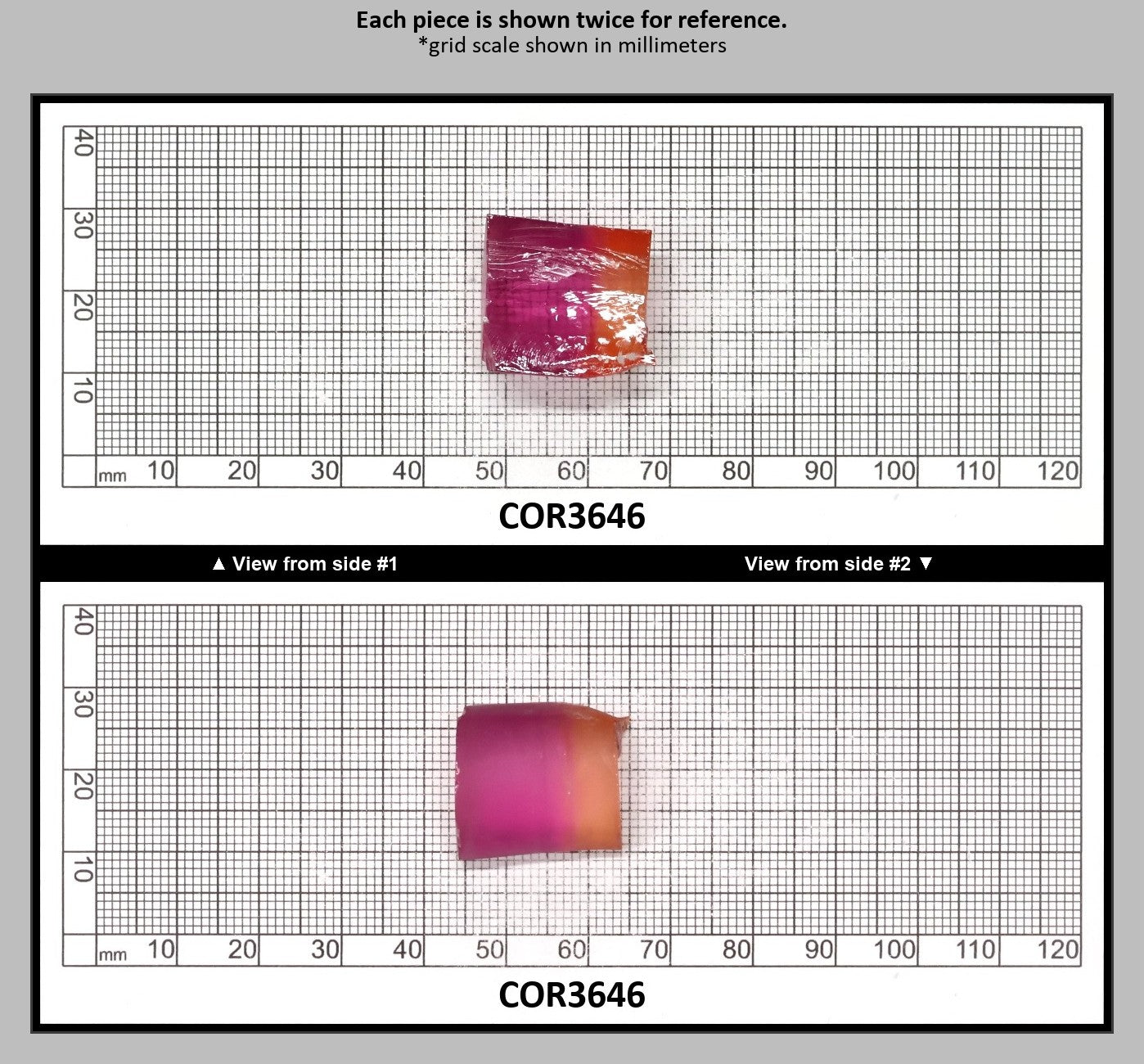 Sunrise/Purple Bi-Color #16/#65 Lab Created Corundum Sapphire Faceting Rough : COR3646