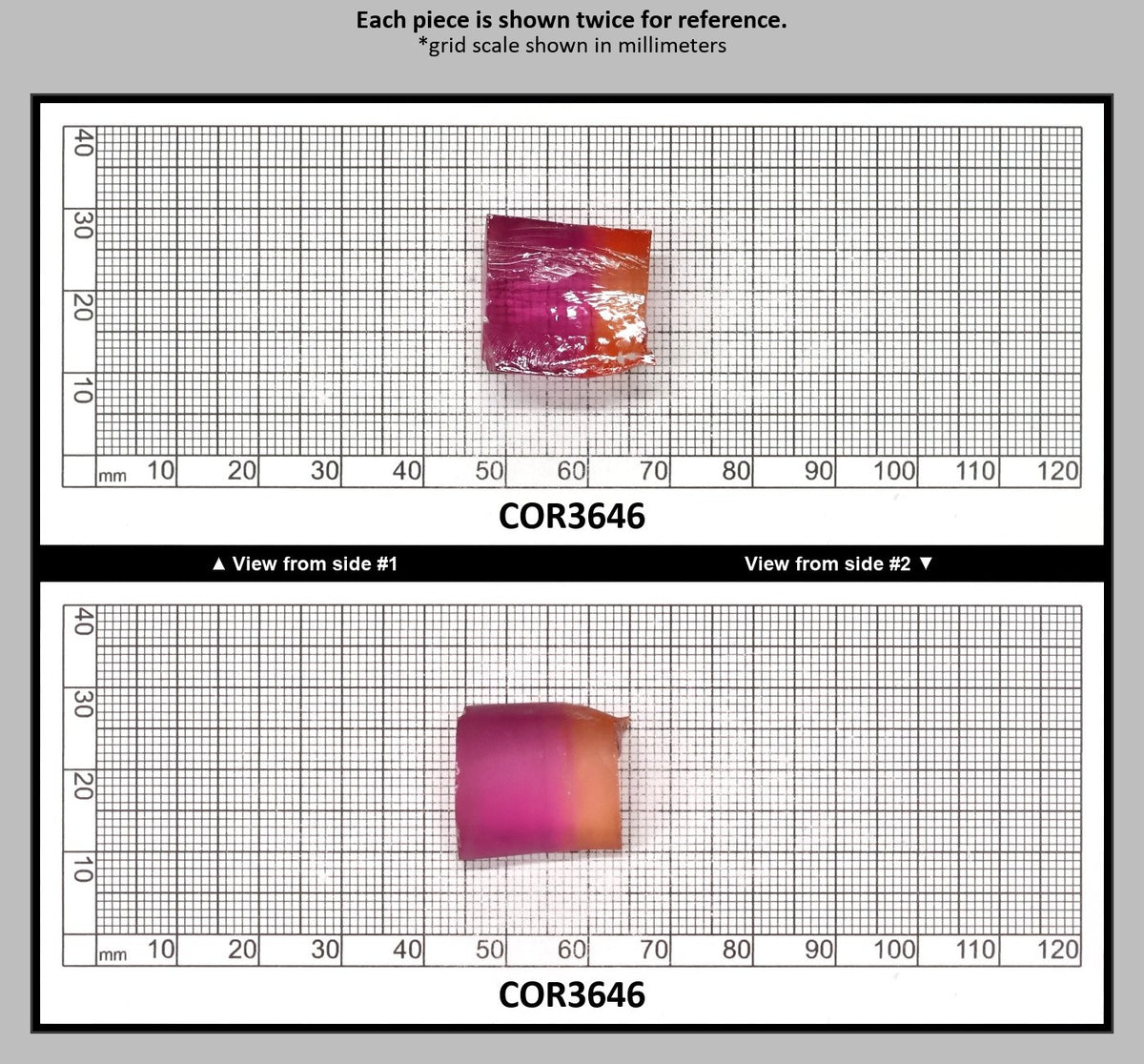 Sunrise/Purple Bi-Color #16/#65 Lab Created Corundum Sapphire Faceting Rough : COR3646