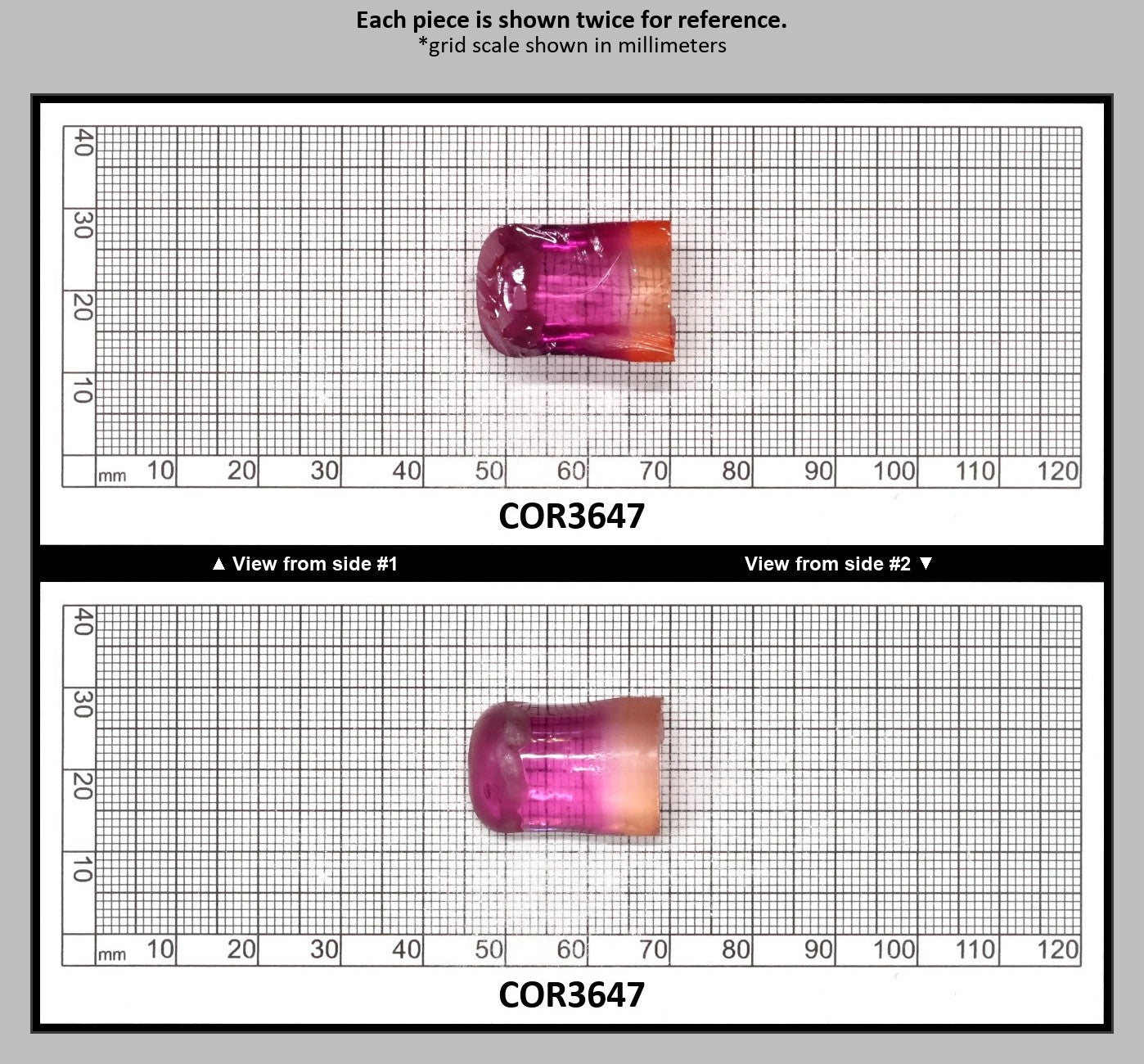 Sunrise/Purple Bi-Color #16/#65 Lab Created Corundum Sapphire Faceting Rough : COR3647