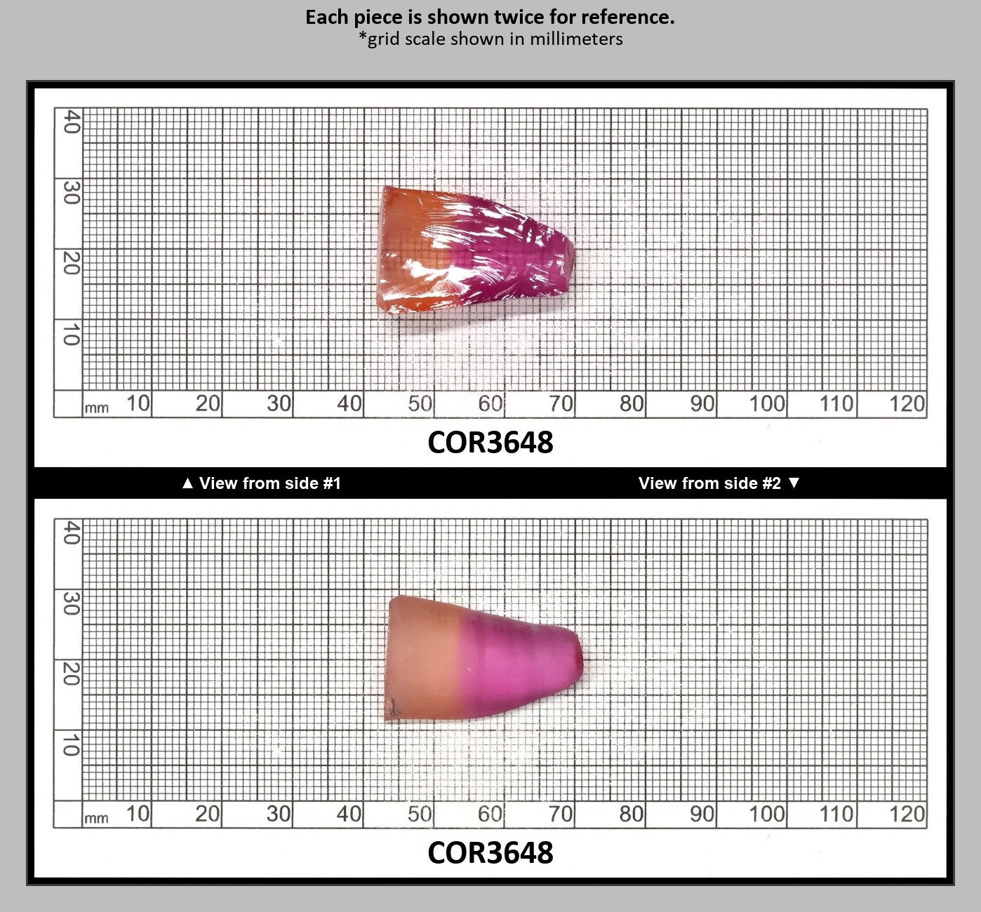Sunrise/Purple Bi-Color #16/#65 Lab Created Corundum Sapphire Faceting Rough : COR3648