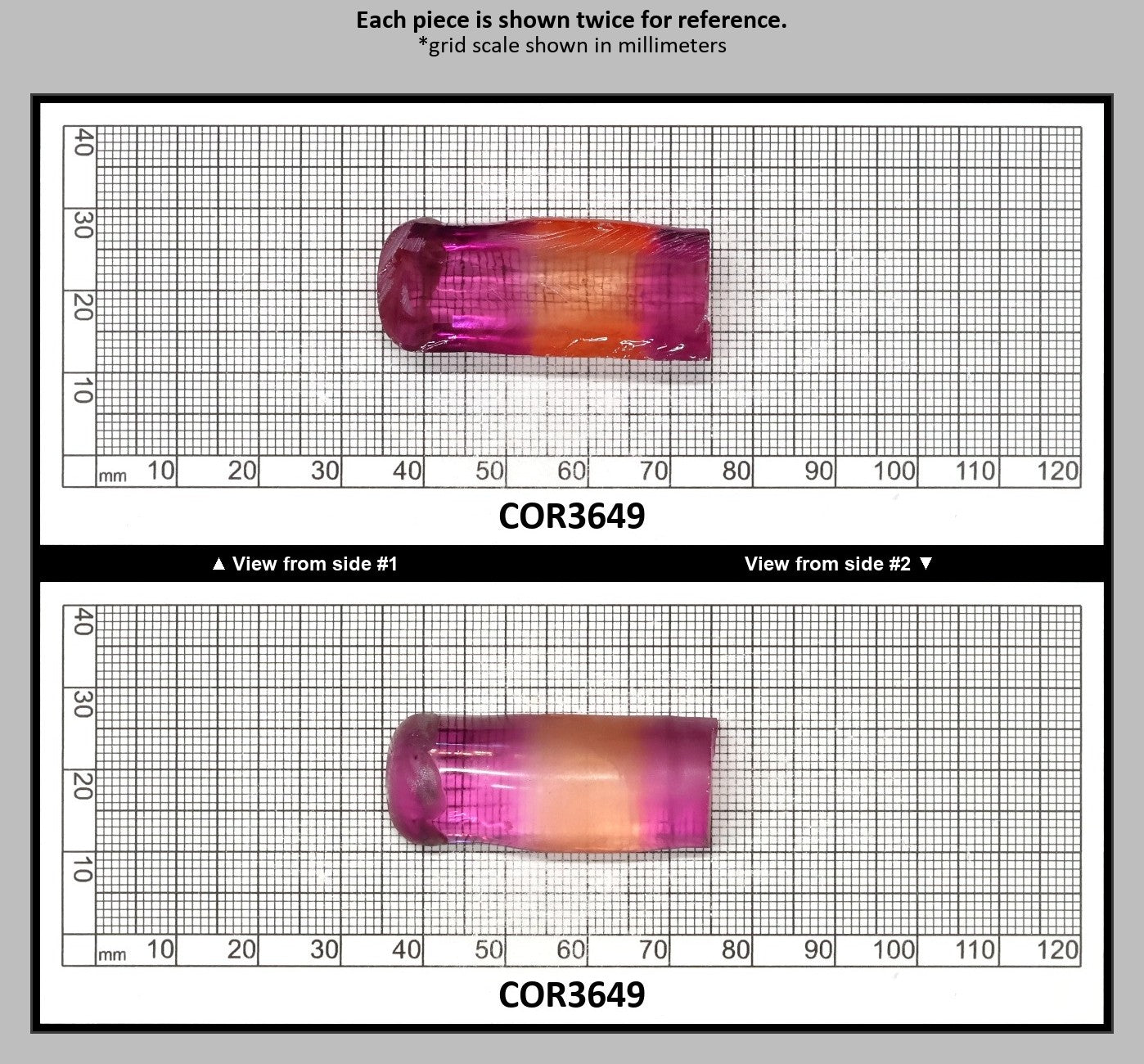 Sunrise/Purple Bi-Color #16/#65 Lab Created Corundum Sapphire Faceting Rough : COR3649