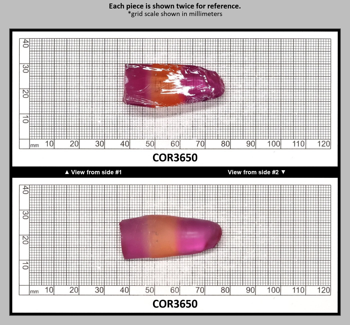 Sunrise/Purple Bi-Color #16/#65 Lab Created Corundum Sapphire Faceting Rough : COR3650
