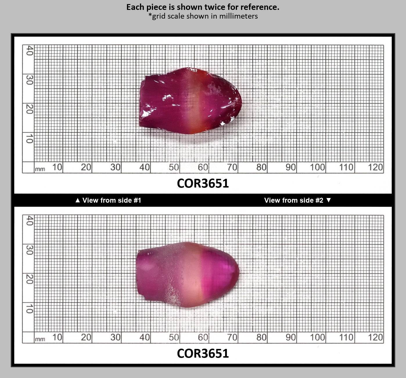 Sunrise/Purple Bi-Color #16/#65 Lab Created Corundum Sapphire Faceting Rough : COR3651
