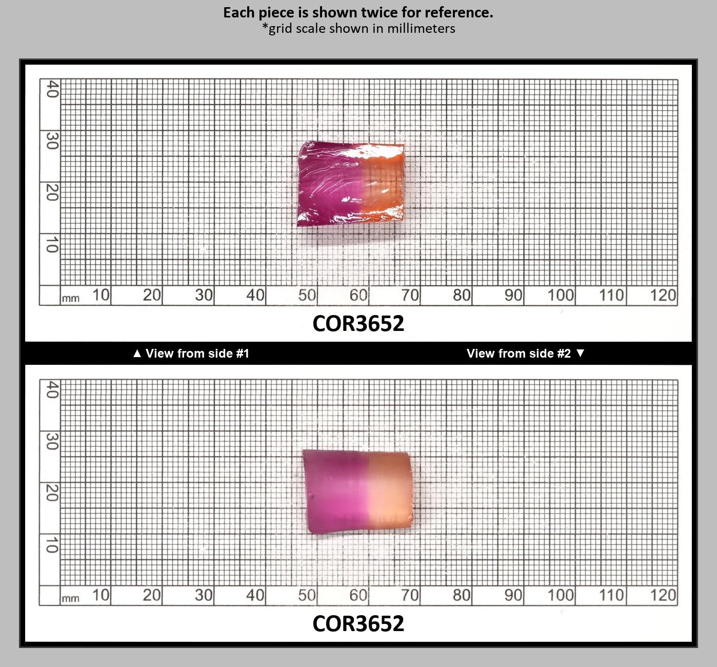 Sunrise/Purple Bi-Color #16/#65 Lab Created Corundum Sapphire Faceting Rough : COR3652