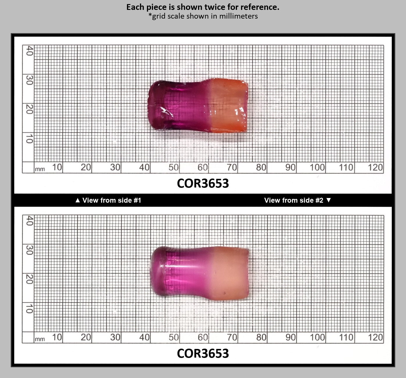 Sunrise/Purple Bi-Color #16/#65 Lab Created Corundum Sapphire Faceting Rough : COR3653