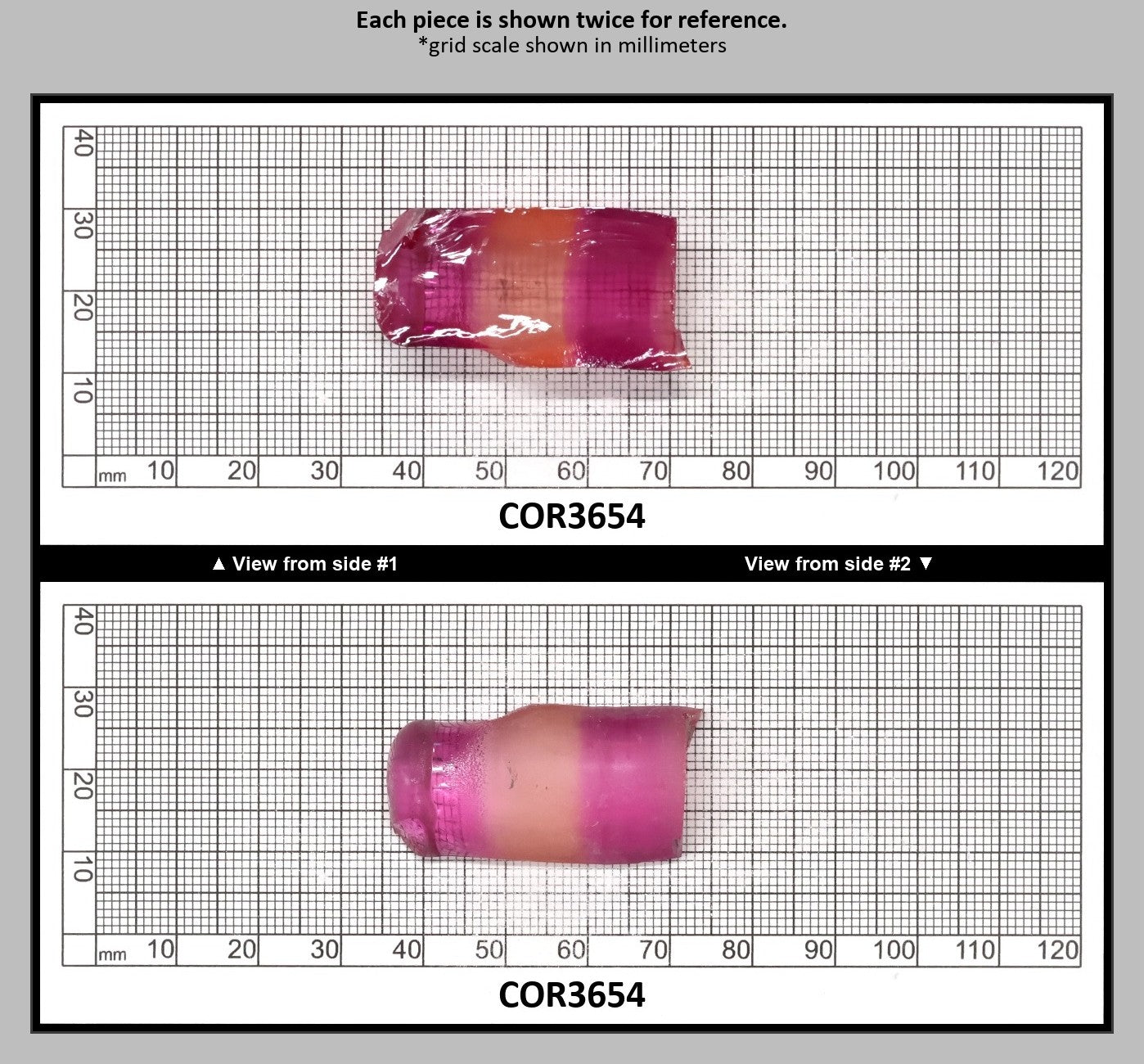 Sunrise/Purple Bi-Color #16/#65 Lab Created Corundum Sapphire Faceting Rough : COR3654