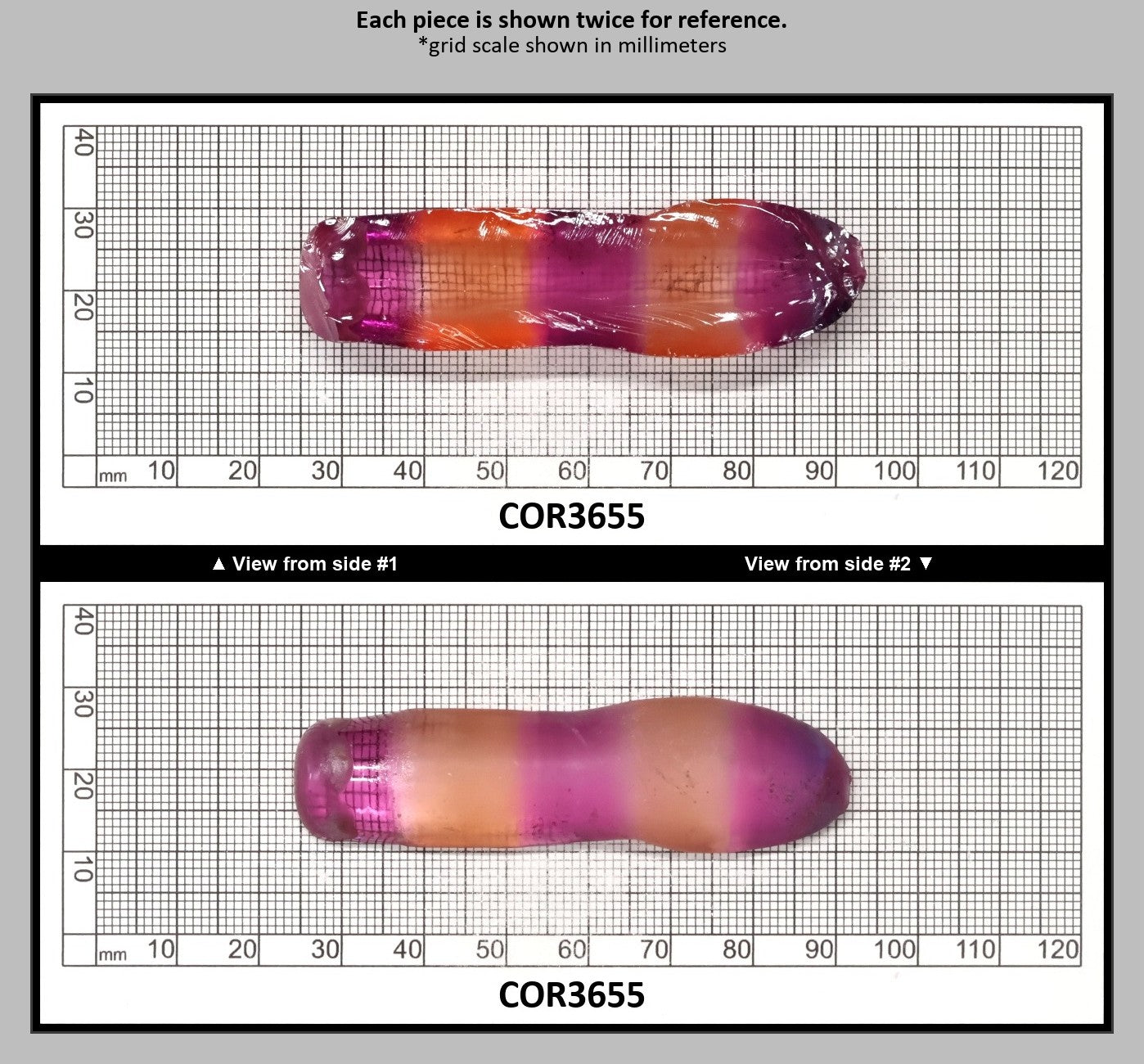 Sunrise/Purple Bi-Color #16/#65 Lab Created Corundum Sapphire Faceting Rough : COR3655