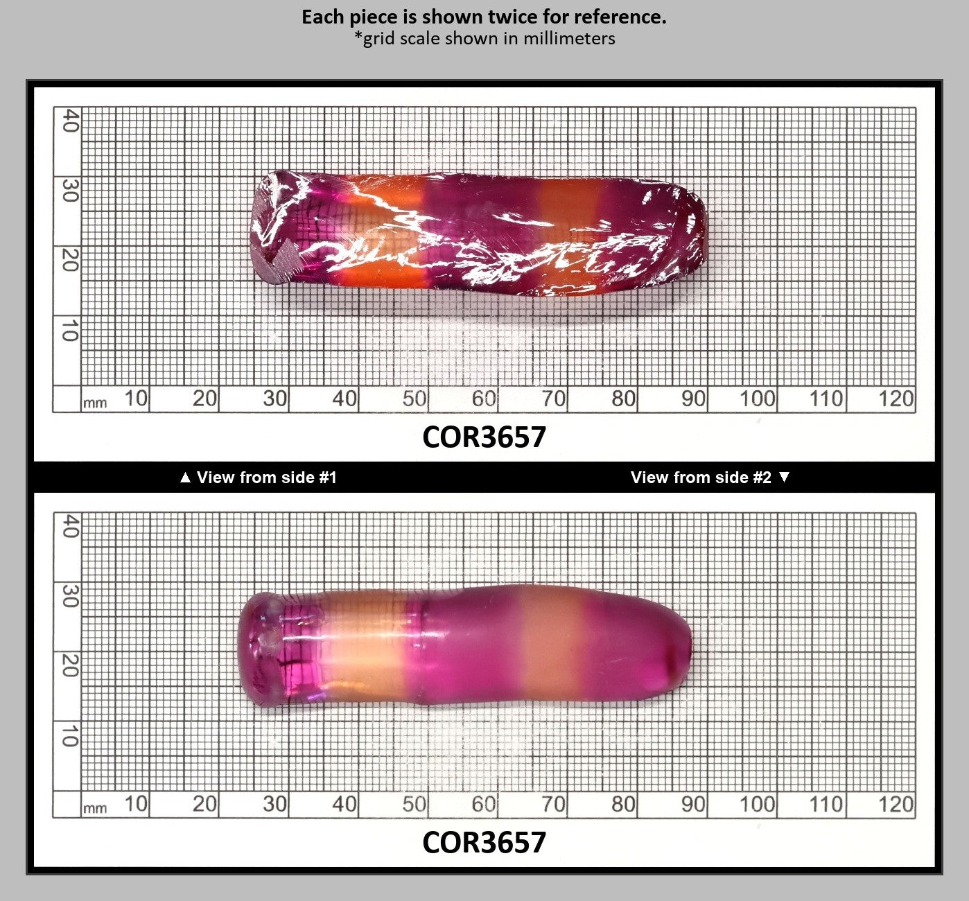 Sunrise/Purple Bi-Color #16/#65 Lab Created Corundum Sapphire Faceting Rough : COR3657