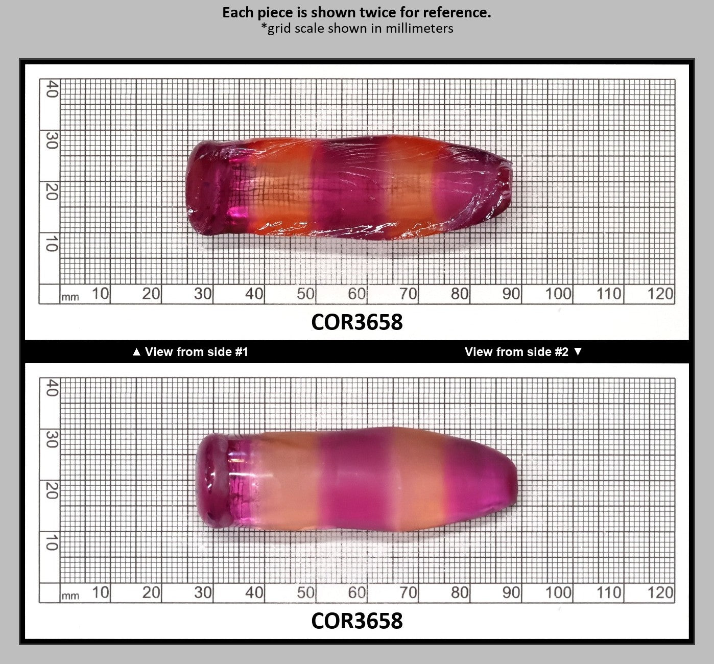 Sunrise/Purple Bi-Color #16/#65 Lab Created Corundum Sapphire Faceting Rough : COR3658