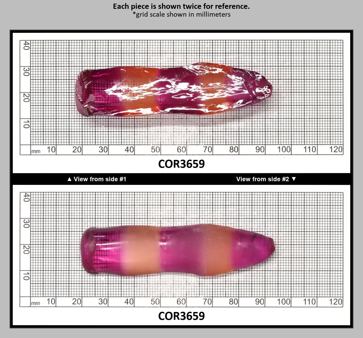 Sunrise/Purple Bi-Color #16/#65 Lab Created Corundum Sapphire Faceting Rough : COR3659