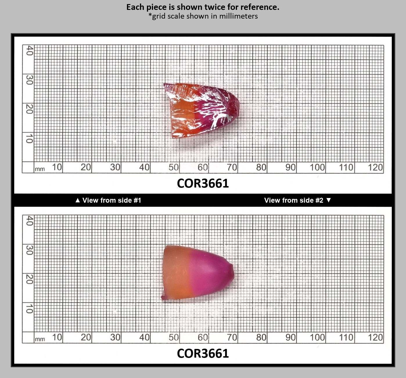 Sunrise/Purple Bi-Color #16/#65 Lab Created Corundum Sapphire Faceting Rough : COR3661