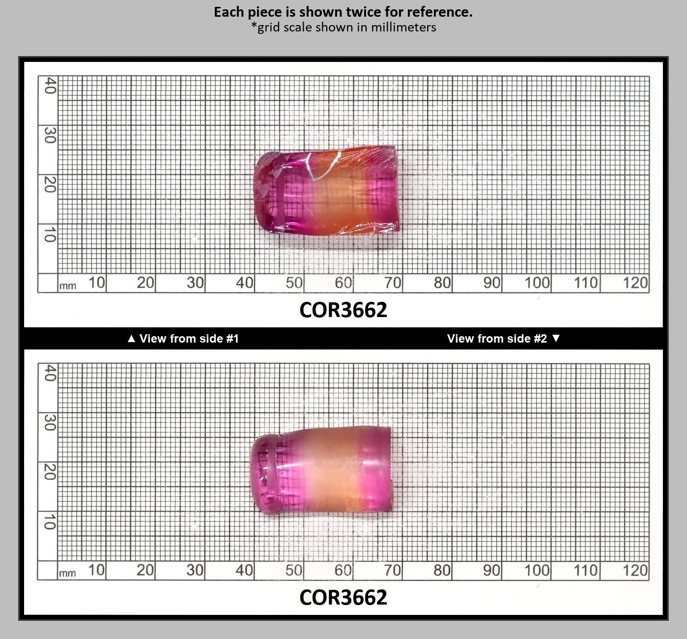 Sunrise/Purple Bi-Color #16/#65 Lab Created Corundum Sapphire Faceting Rough : COR3662