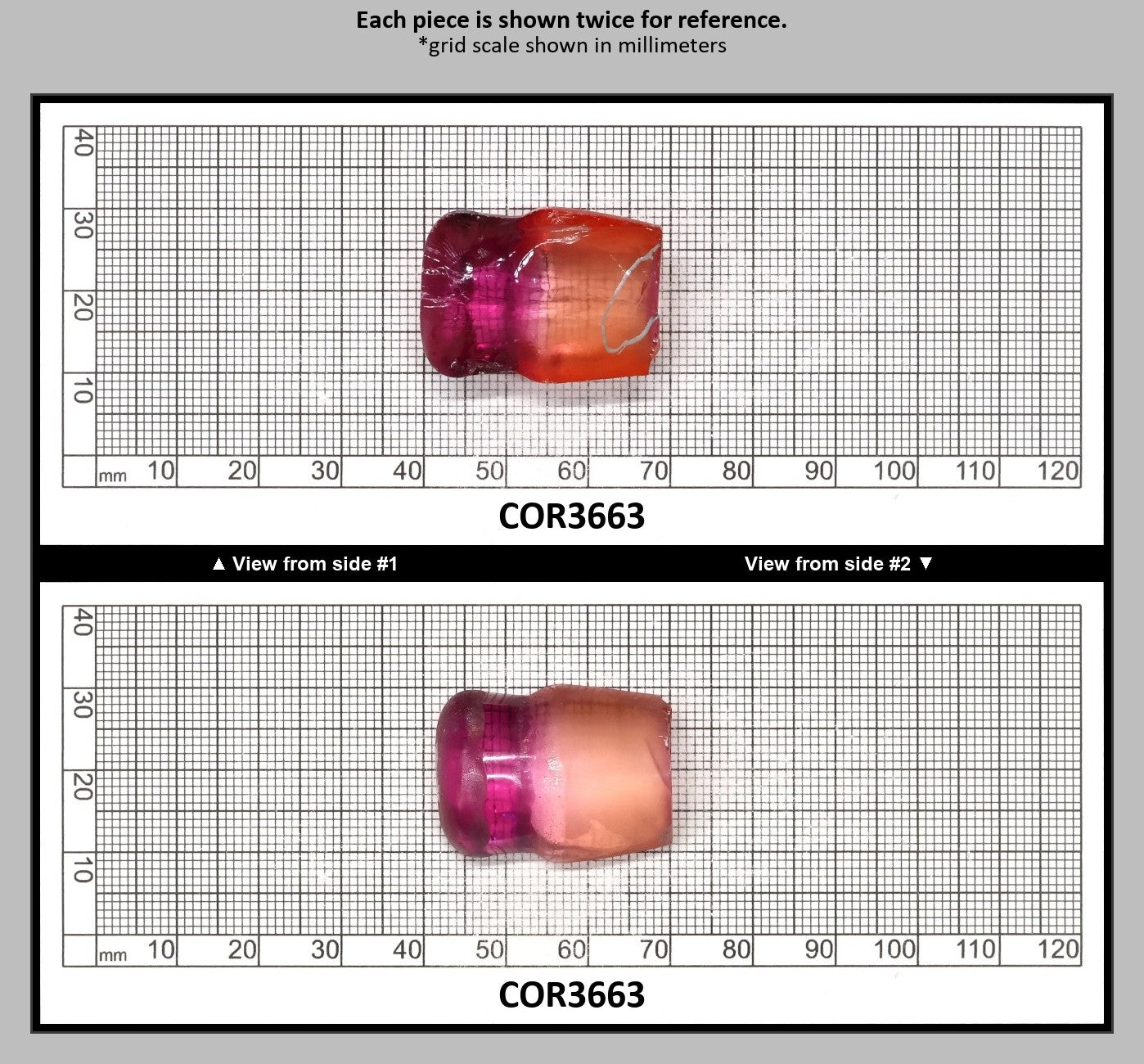 Sunrise/Purple Bi-Color #16/#65 Lab Created Corundum Sapphire Faceting Rough : COR3663