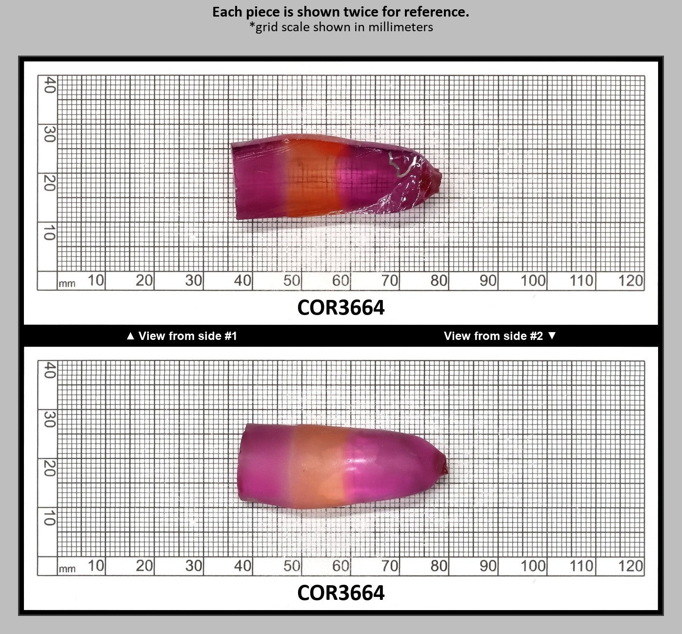 Sunrise/Purple Bi-Color #16/#65 Lab Created Corundum Sapphire Faceting Rough : COR3664