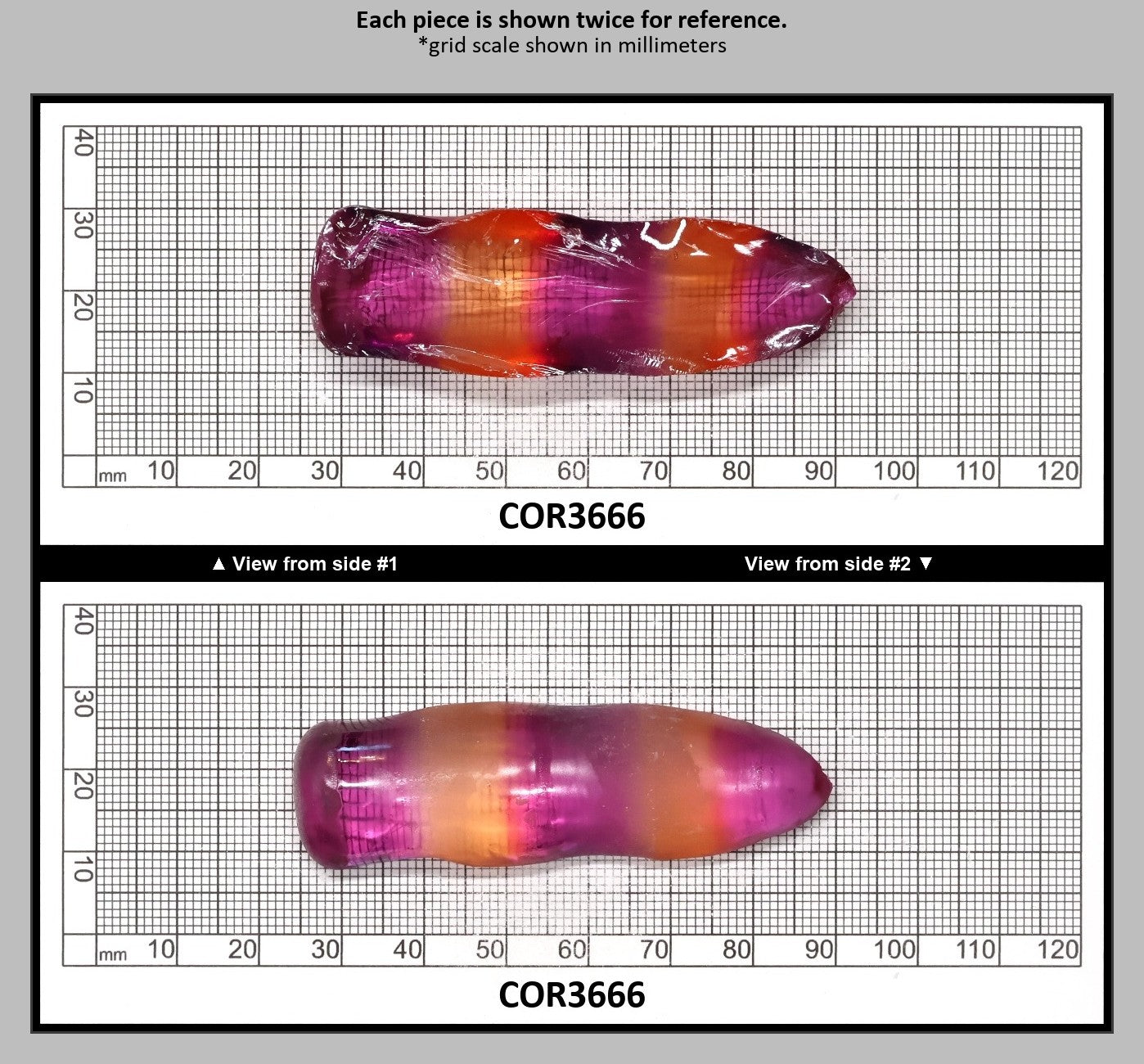 Sunrise/Purple Bi-Color #16/#65 Lab Created Corundum Sapphire Faceting Rough : COR3666