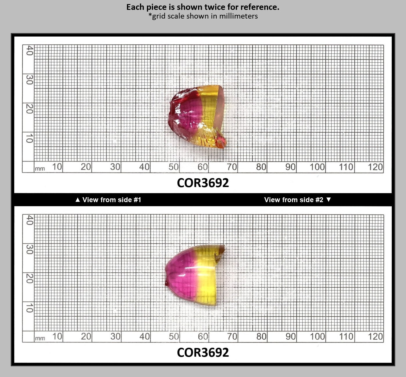 Yellow/Purple Bi-Color #20/#65 Lab Created Corundum Sapphire Faceting Rough : COR3692