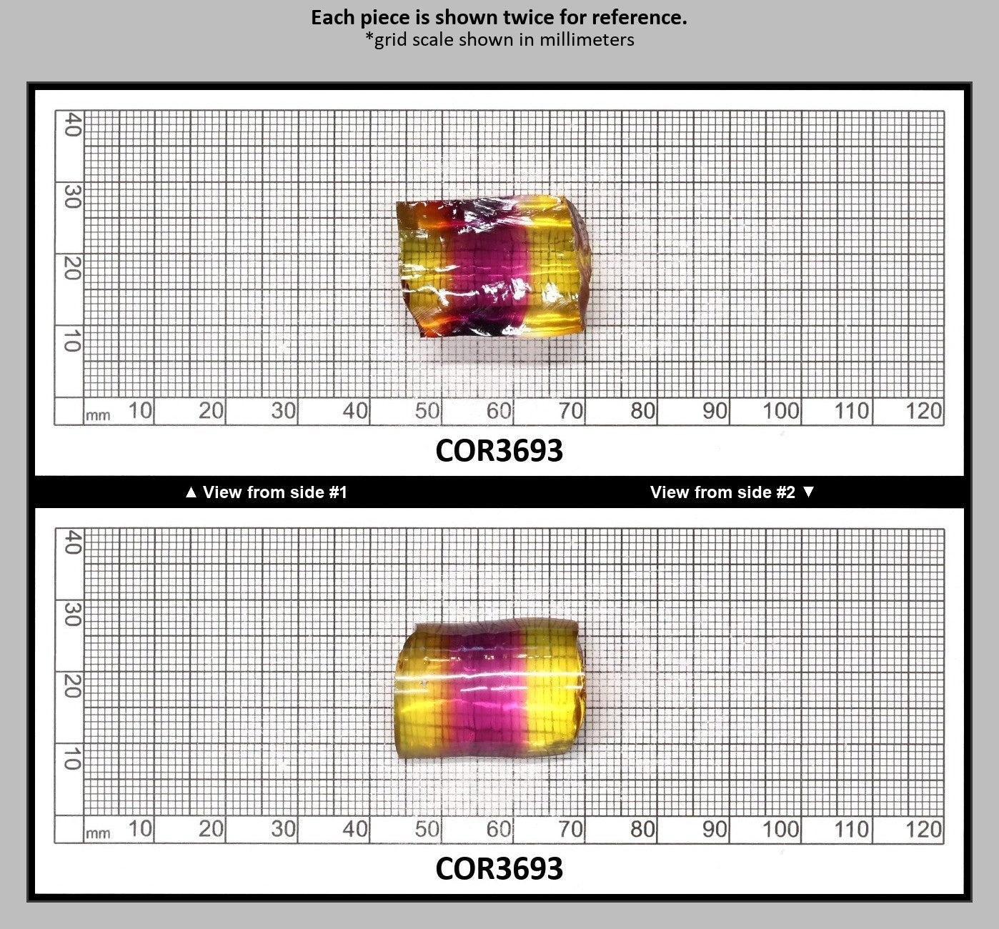 Yellow/Purple Bi-Color #20/#65 Lab Created Corundum Sapphire Faceting Rough : COR3693