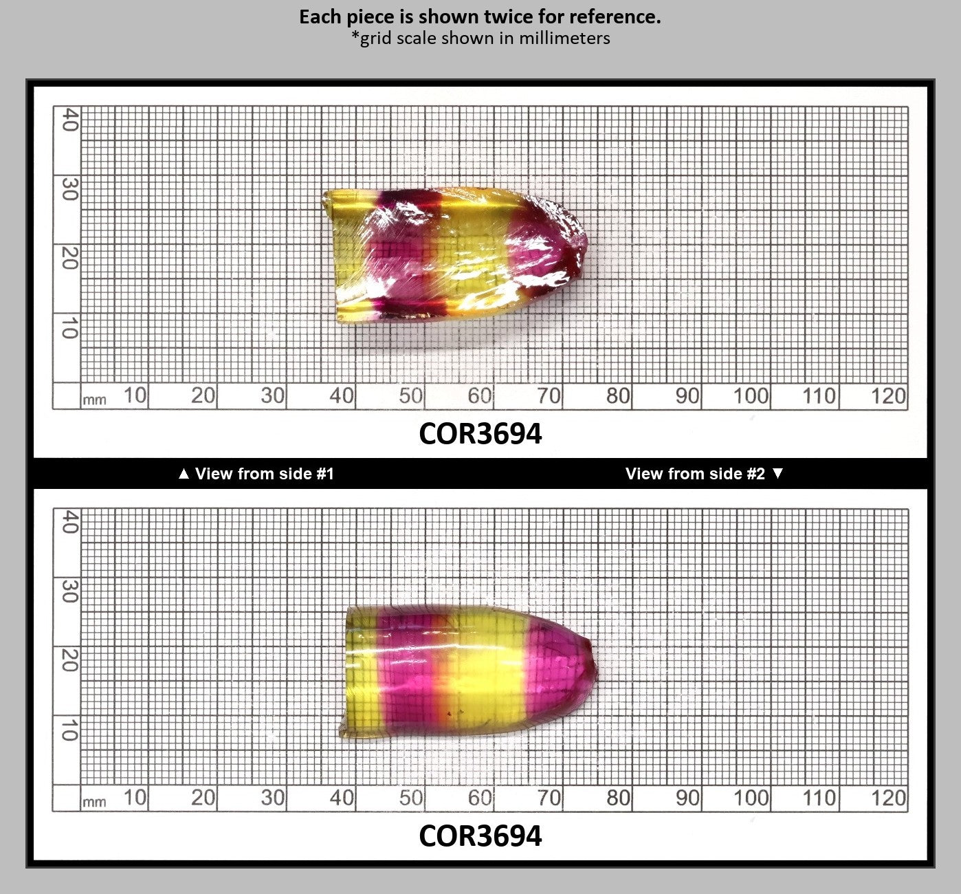 Yellow/Purple Bi-Color #20/#65 Lab Created Corundum Sapphire Faceting Rough : COR3694