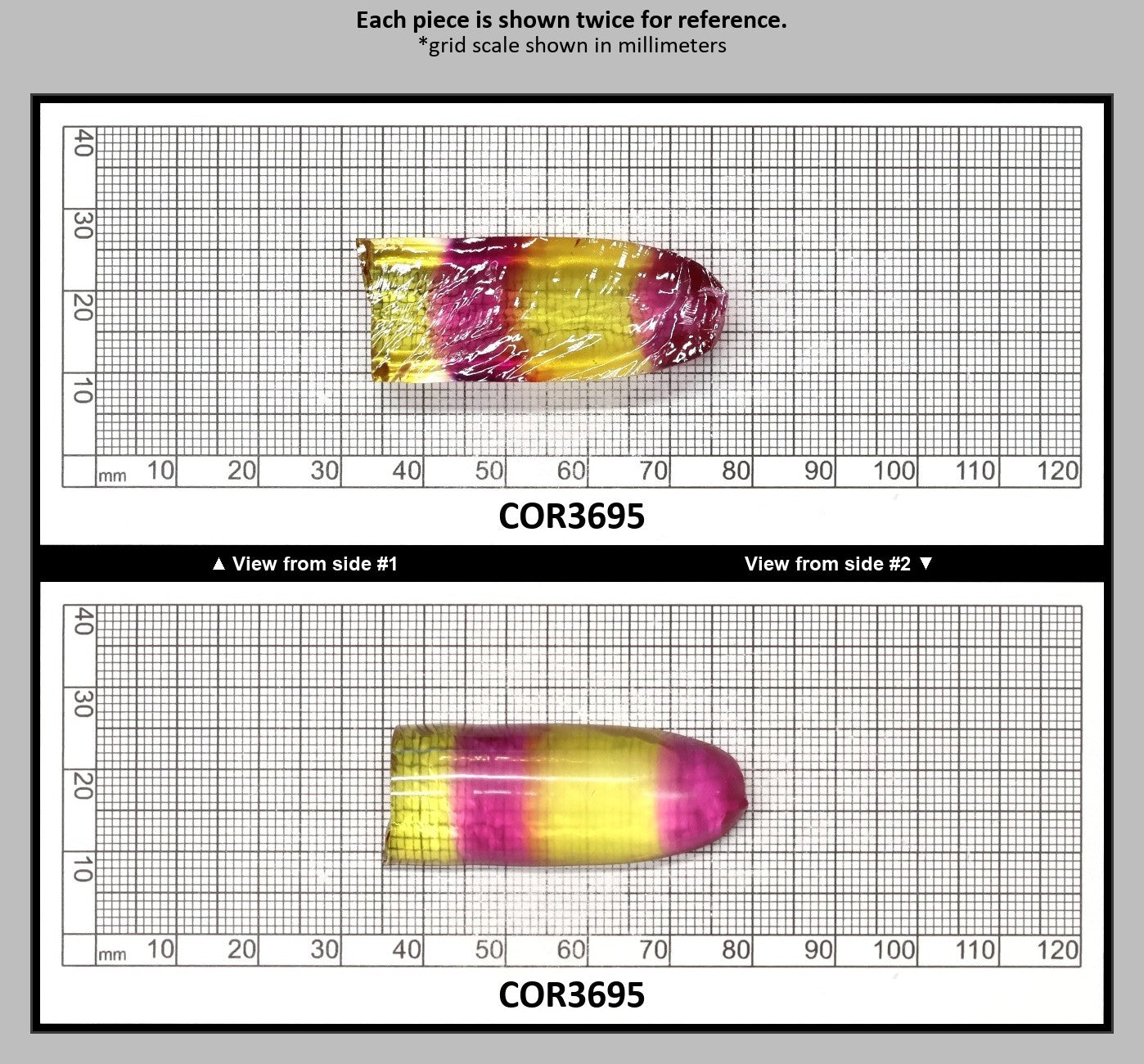 Yellow/Purple Bi-Color #20/#65 Lab Created Corundum Sapphire Faceting Rough : COR3695
