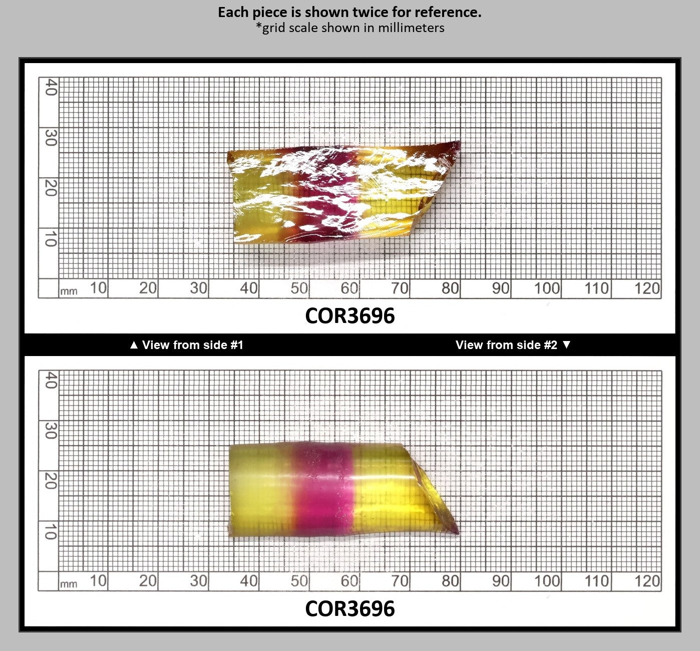 Yellow/Purple Bi-Color #20/#65 Lab Created Corundum Sapphire Faceting Rough : COR3696