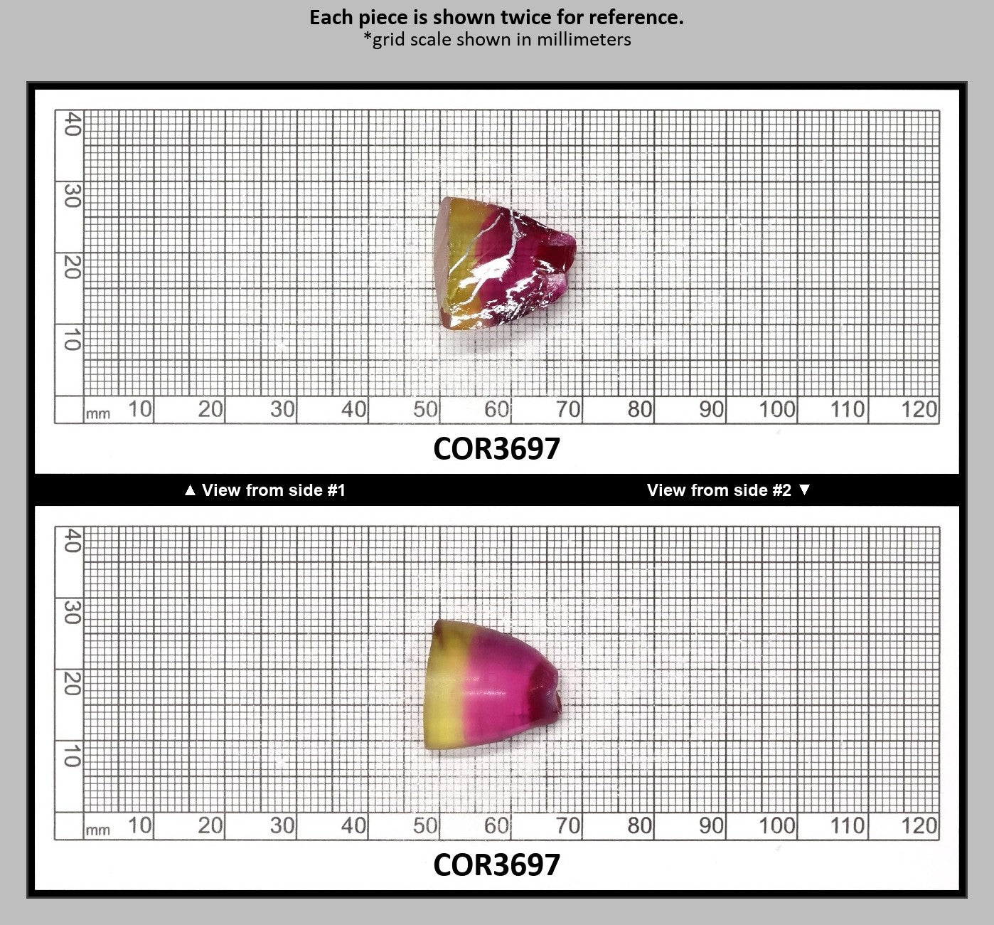 Yellow/Purple Bi-Color #20/#65 Lab Created Corundum Sapphire Faceting Rough : COR3697