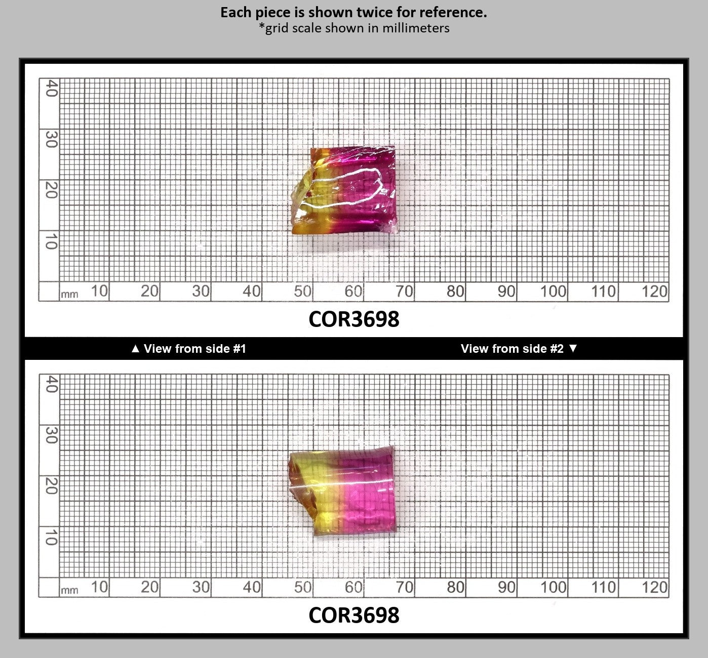 Yellow/Purple Bi-Color #20/#65 Lab Created Corundum Sapphire Faceting Rough : COR3698