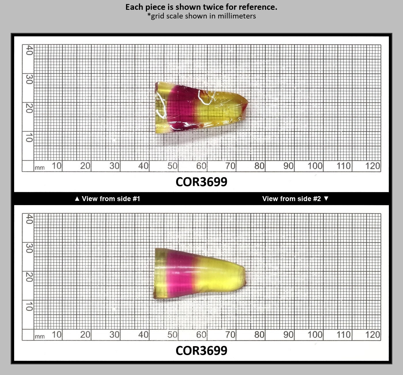 Yellow/Purple Bi-Color #20/#65 Lab Created Corundum Sapphire Faceting Rough : COR3699