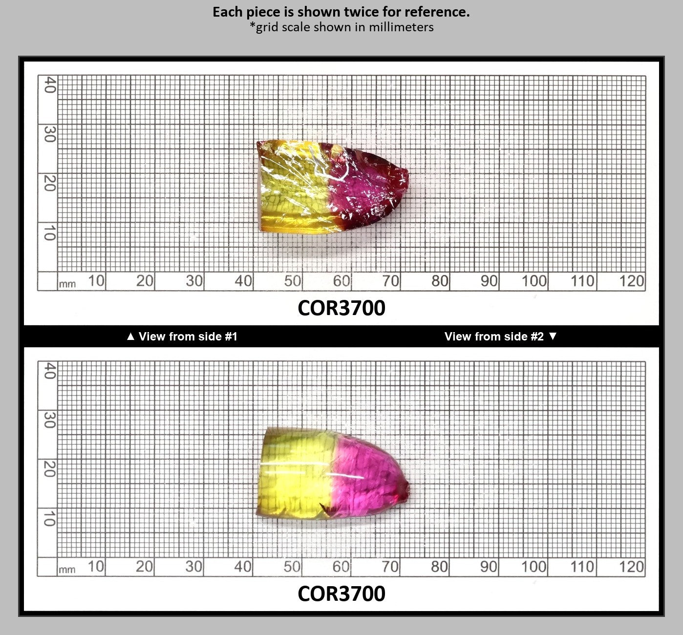 Yellow/Purple Bi-Color #20/#65 Lab Created Corundum Sapphire Faceting Rough : COR3700