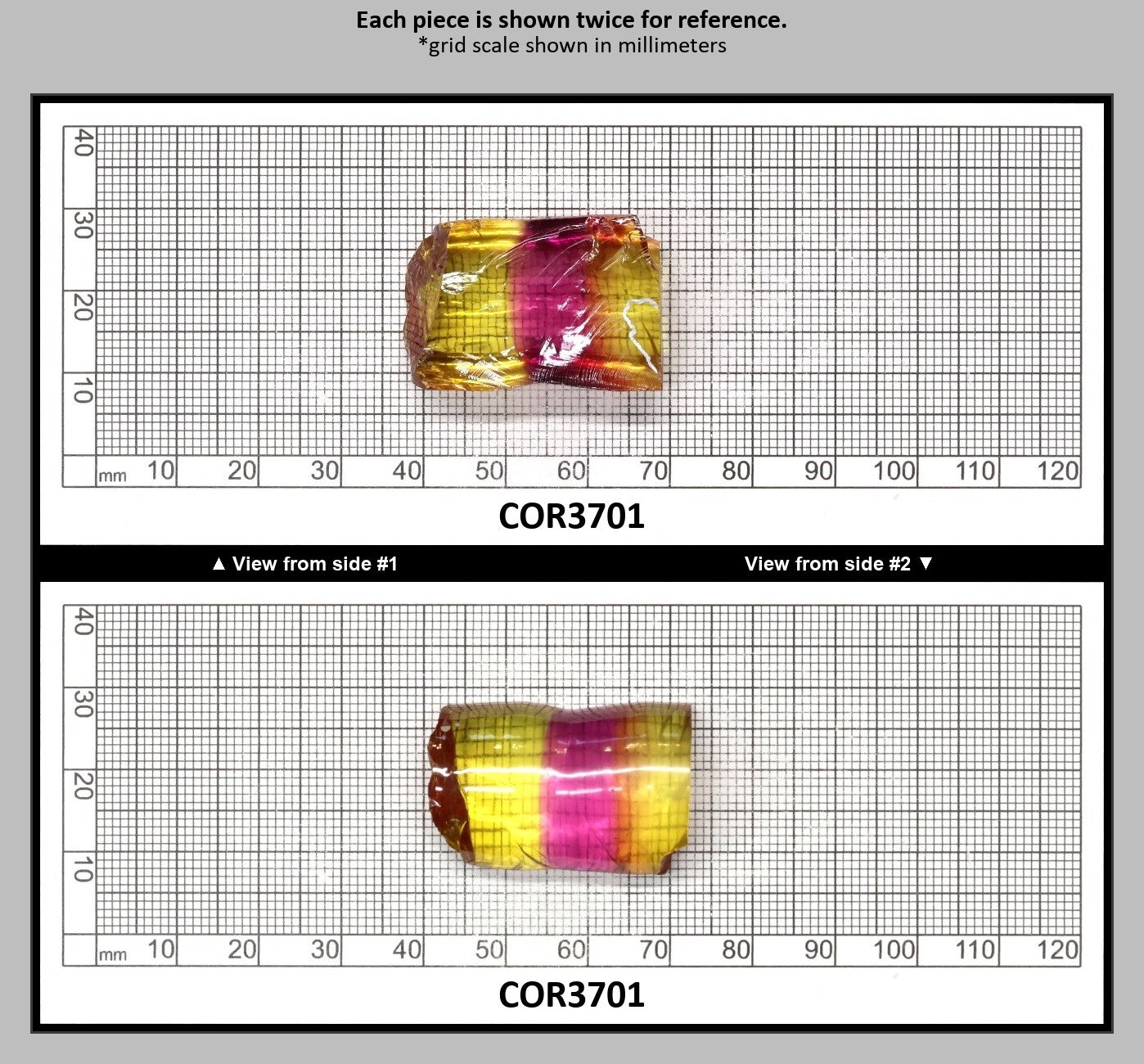 Yellow/Purple Bi-Color #20/#65 Lab Created Corundum Sapphire Faceting Rough : COR3701