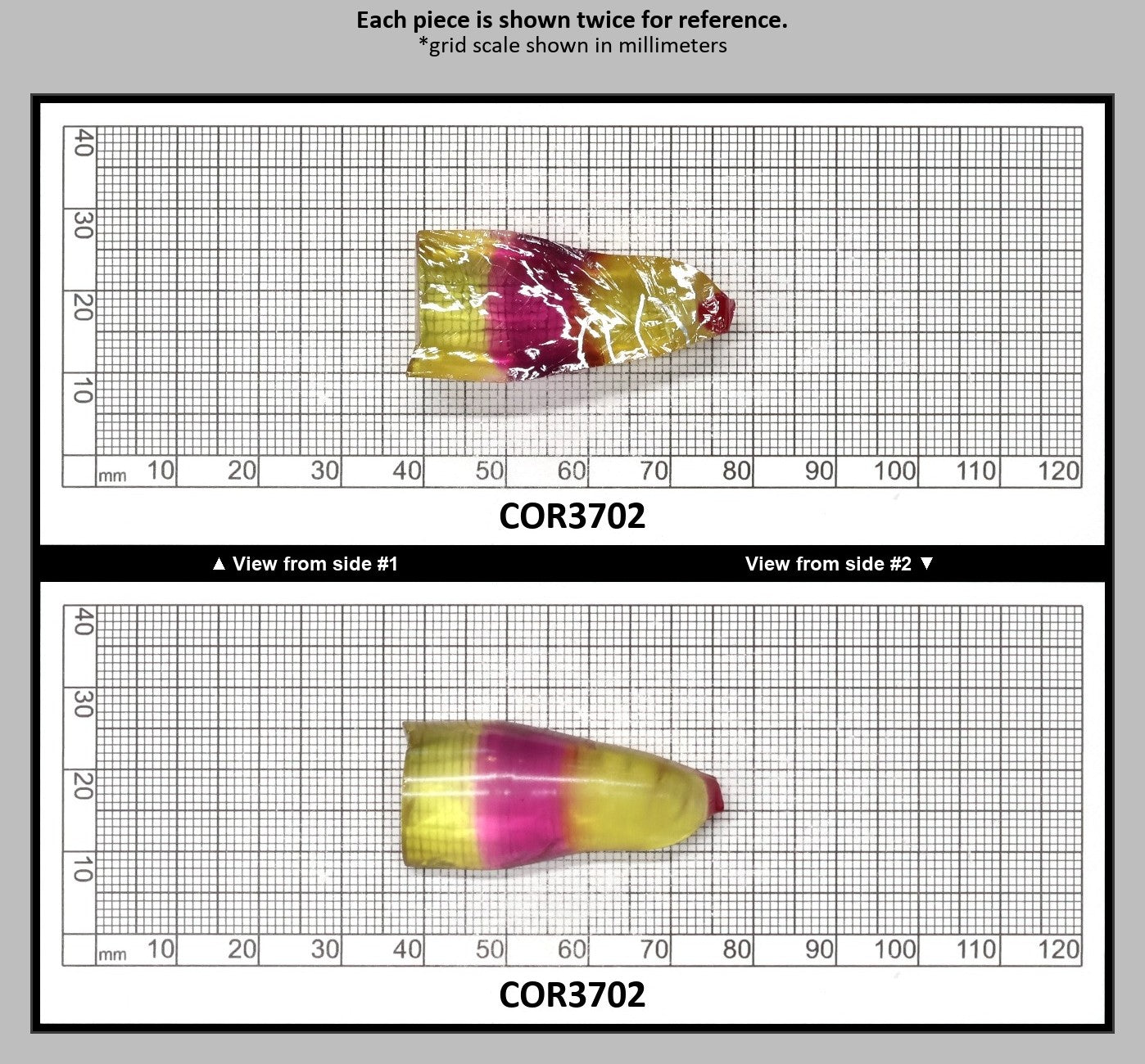 Yellow/Purple Bi-Color #20/#65 Lab Created Corundum Sapphire Faceting Rough : COR3702