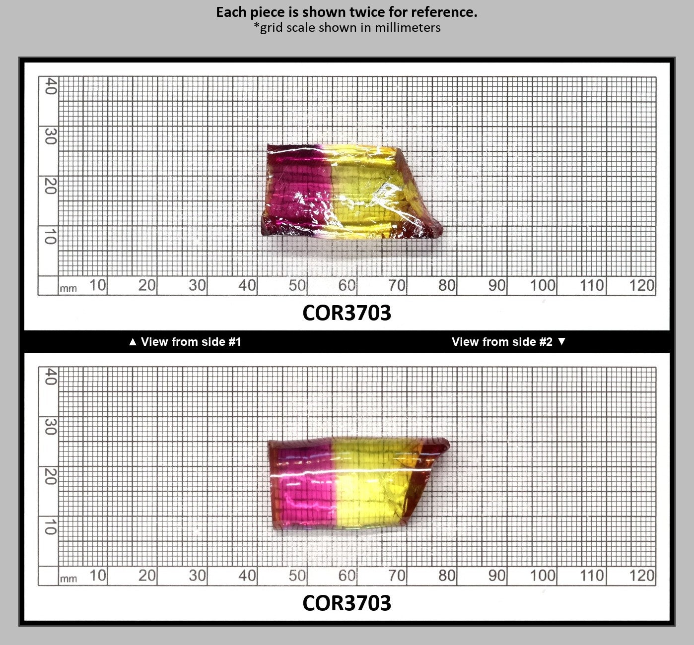 Yellow/Purple Bi-Color #20/#65 Lab Created Corundum Sapphire Faceting Rough : COR3703