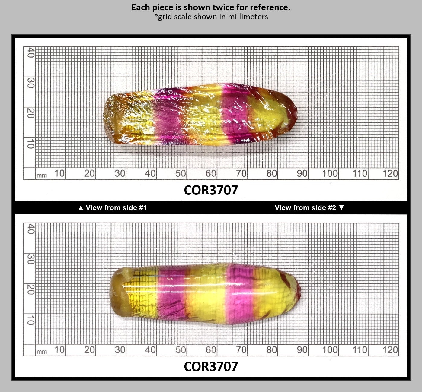 Yellow/Purple Bi-Color #20/#65 Lab Created Corundum Sapphire Faceting Rough : COR3707